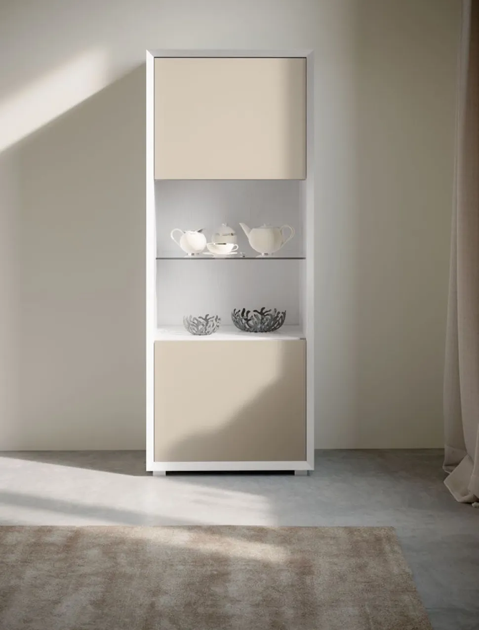 Credenza 2 ante Frassino nuvola e Fango con ripiano in vetro linea Tilt