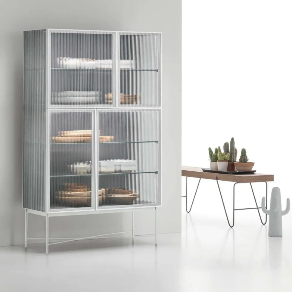 Credenza 4 ante in vetro cannetè trasparente o fumè Nina linea Nais disponibile in vari colori