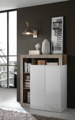 Credenza 2 ante linea Frame in Bianco Lucido e Pero