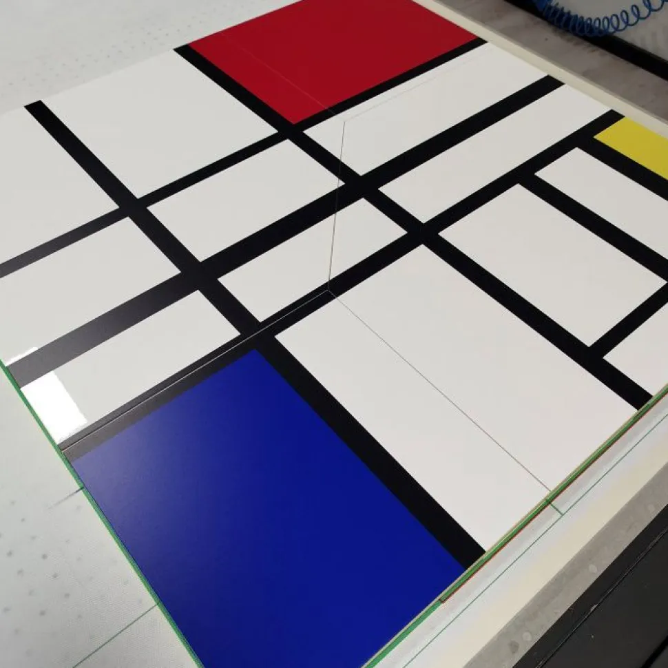 Credenza 2 ante linea Galassia in finitura Bianco Lucido con serigrafia "Piet Mondrian"