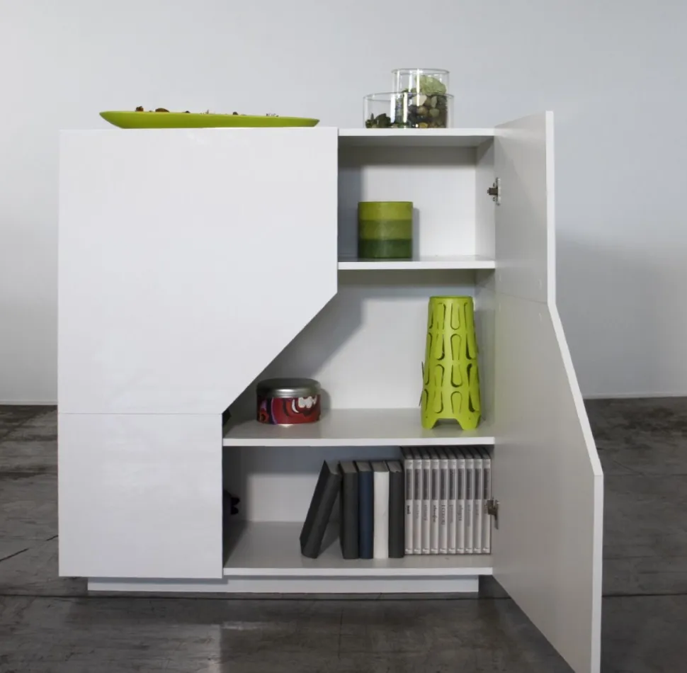 Credenza 2 ante linea Galassia in finitura Bianco Lucido con serigrafia "Piet Mondrian"