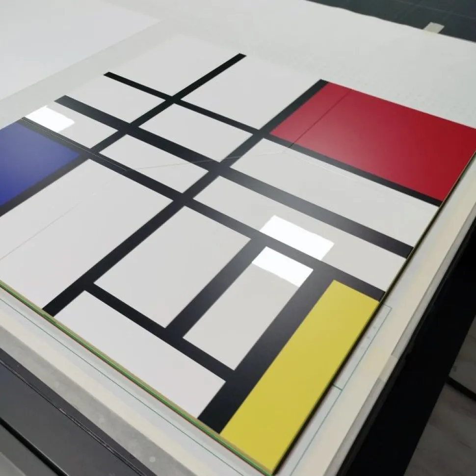 Credenza 2 ante linea Galassia in finitura Bianco Lucido con serigrafia "Piet Mondrian"