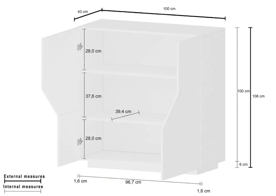 Credenza 2 ante linea Galassia in finitura Bianco Lucido e Acero Pereira