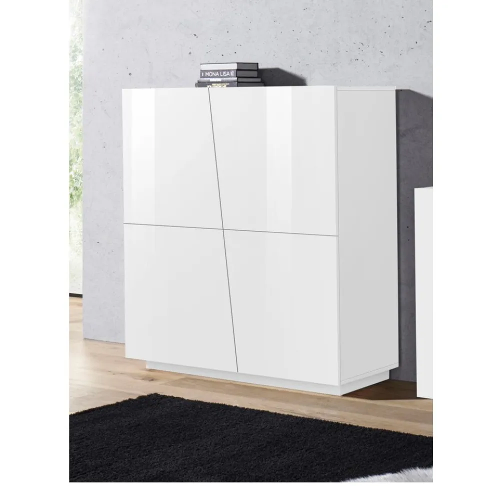 Credenza 4 ante linea Virgola finitura Bianco Lucido