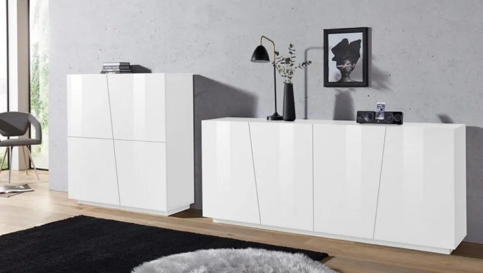 Credenza 4 ante linea Virgola finitura Bianco Lucido