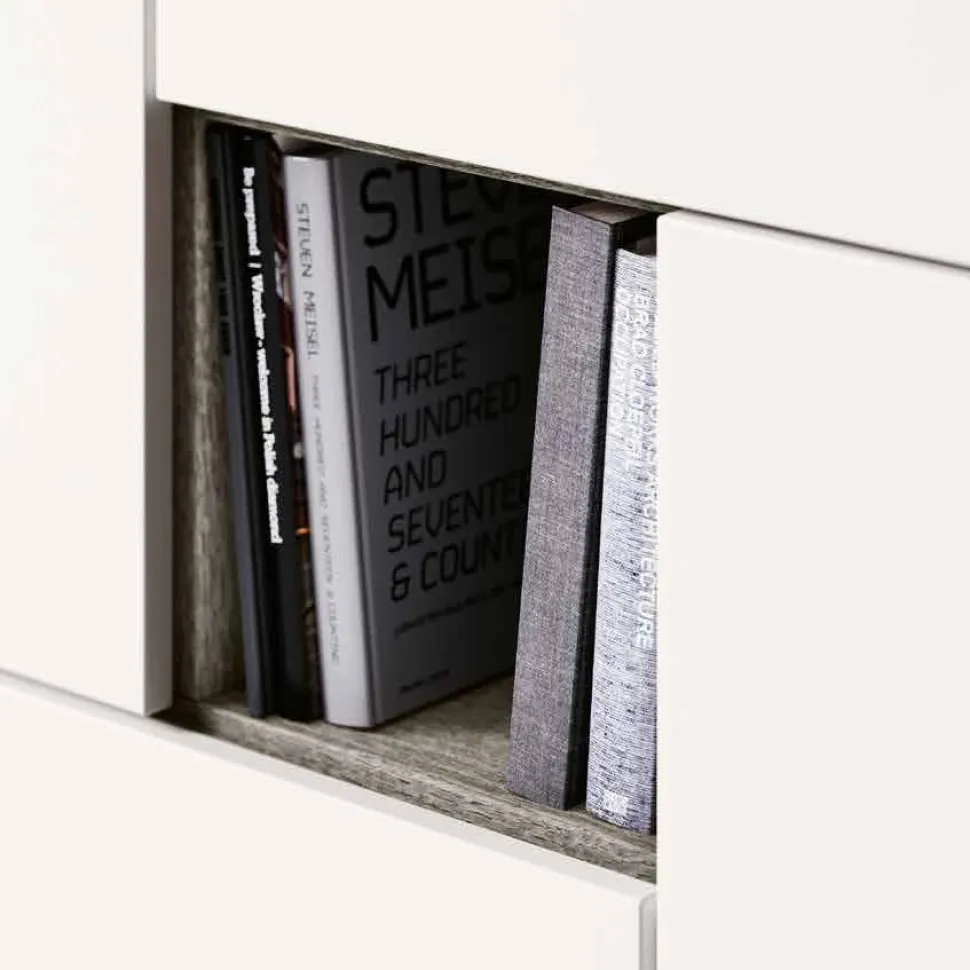 Credenza moderna 4 ante in Bianco Opaco con apertura push pull disponibile in vari colori