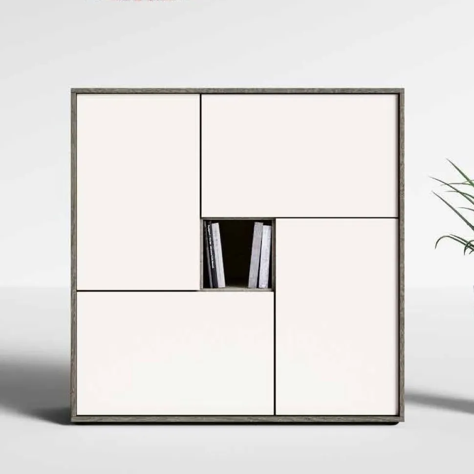 Credenza moderna 4 ante in Bianco Opaco con apertura push pull disponibile in vari colori