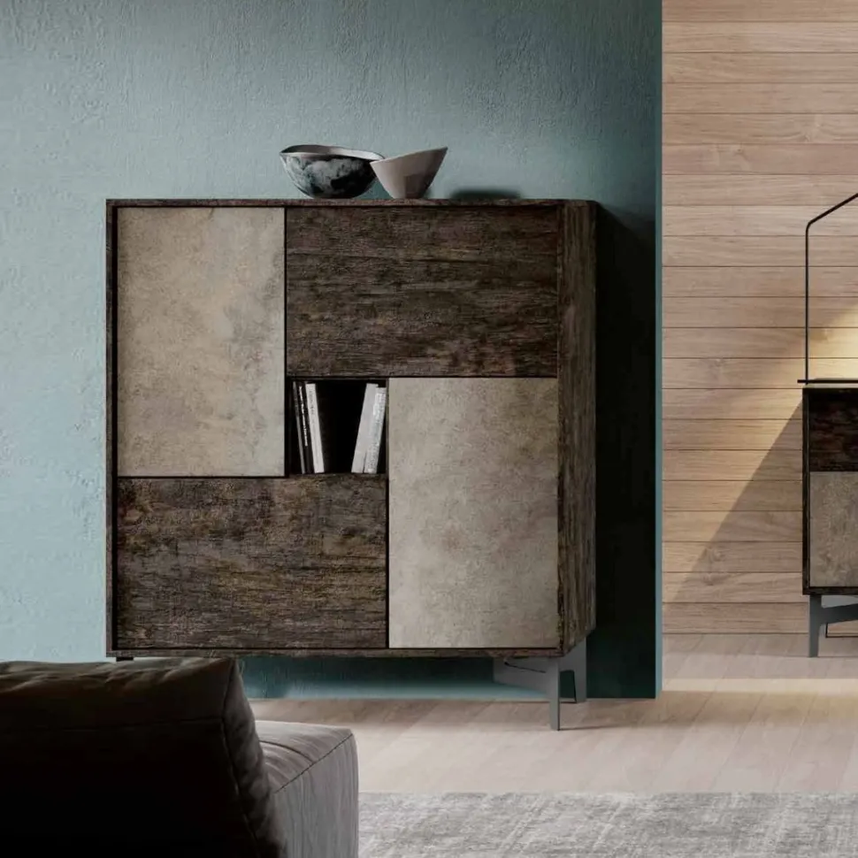 Credenza moderna 4 ante in Bianco Opaco con apertura push pull disponibile in vari colori