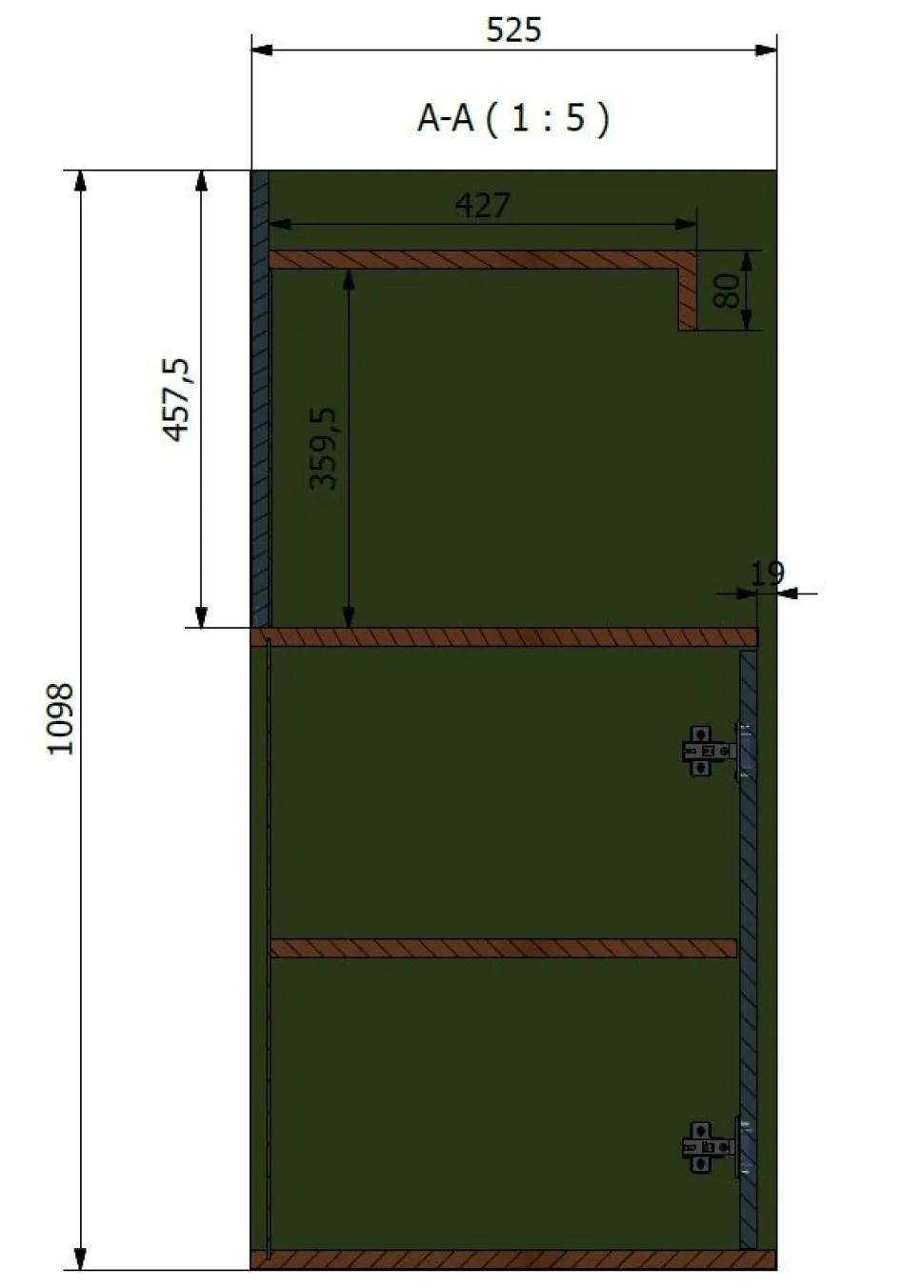 Credenza moderna 2 ante Rovere Nordico e Moka con top a vassoio e inserto a specchio disponibile in vari colori