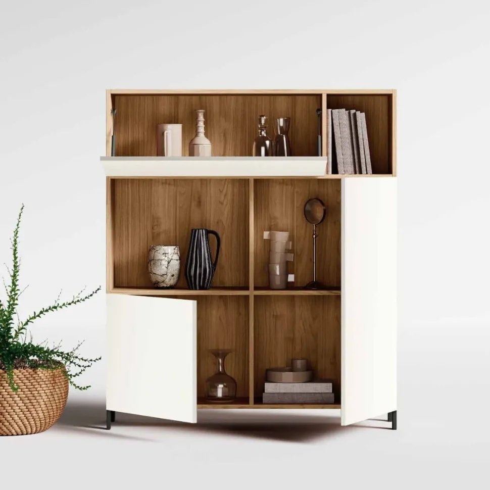 Credenza moderna Argilla e Rovere senza maniglie 3 ante e vani a giorno disponibile in vari colori