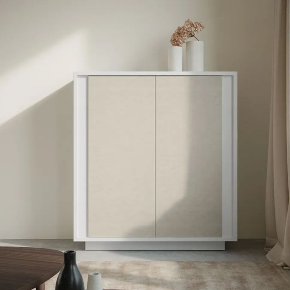 Credenza moderna bianco opaco e calce a 2 ante linea Skyline