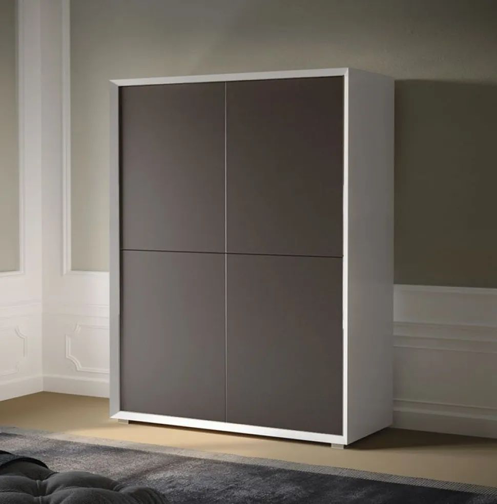 Credenza moderna Bianco opaco e Brown con 4 ante senza maniglia linea Tilt