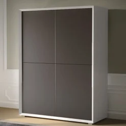 Credenza moderna Bianco opaco e Brown con 4 ante senza maniglia linea Tilt