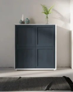 Credenza moderna Bianco opaco e DEEP BLUE 4 ante senza maniglia linea Tilt CLASSIC