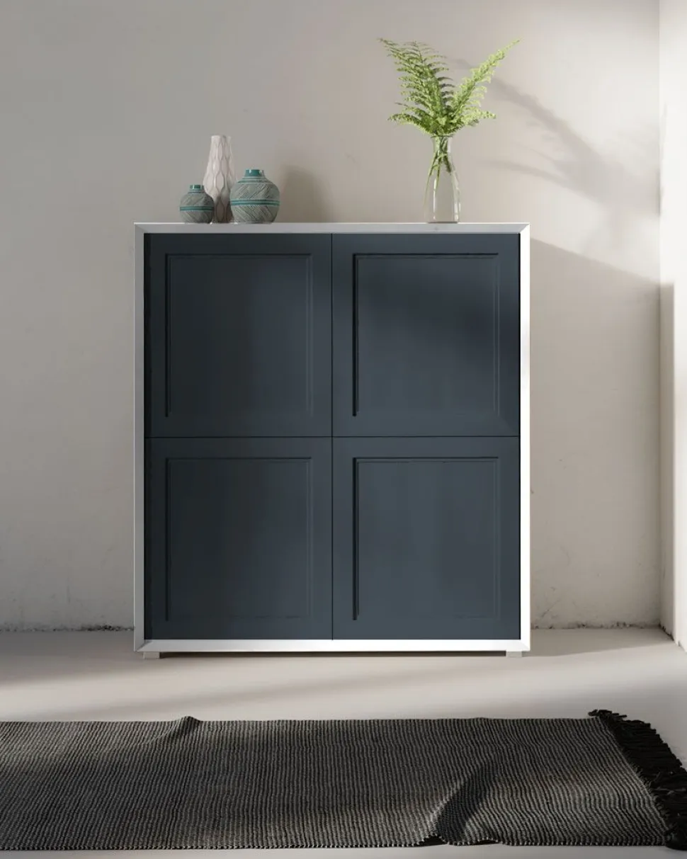 Credenza moderna Bianco opaco e DEEP BLUE 4 ante senza maniglia linea Tilt CLASSIC