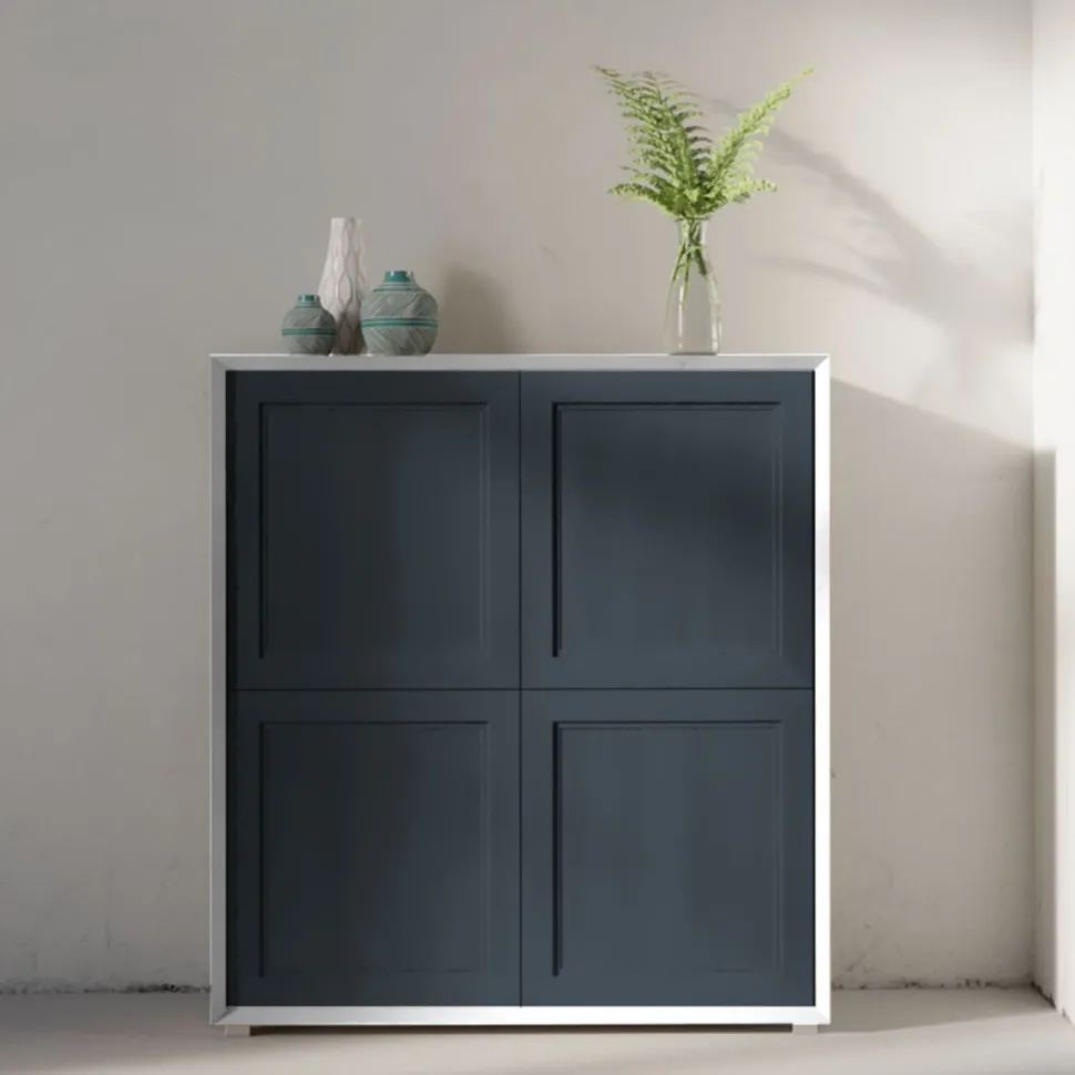 Credenza moderna Bianco opaco e DEEP BLUE 4 ante senza maniglia linea Tilt CLASSIC
