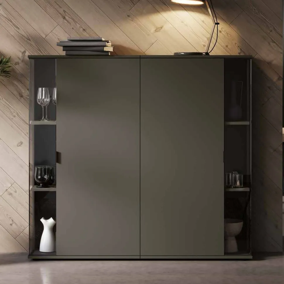 Credenza moderna Noce biondo 1 anta con inserto in vetro fumè disponibile in vari colori