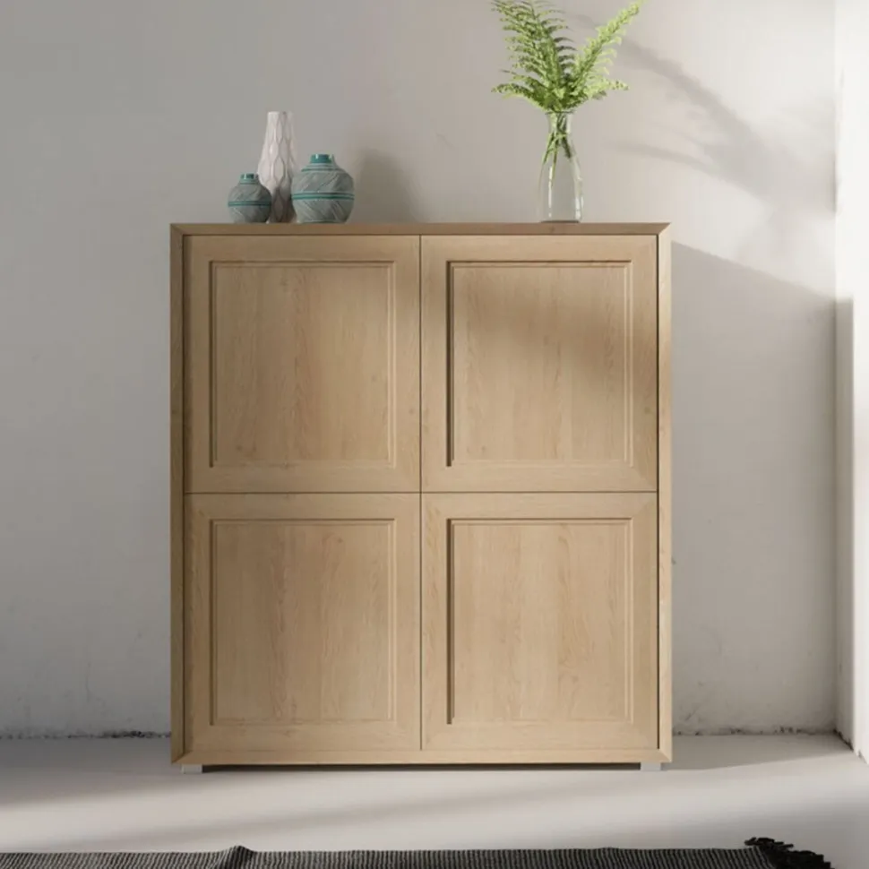Credenza moderna Rovere Chiaro 4 ante senza maniglie linea Tilt CLASSIC