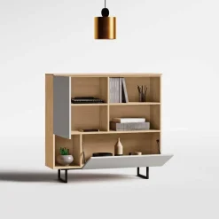 Credenza moderna Rovere e Grigio senza maniglie 2 ante e vani a giorno disponibile in vari colori