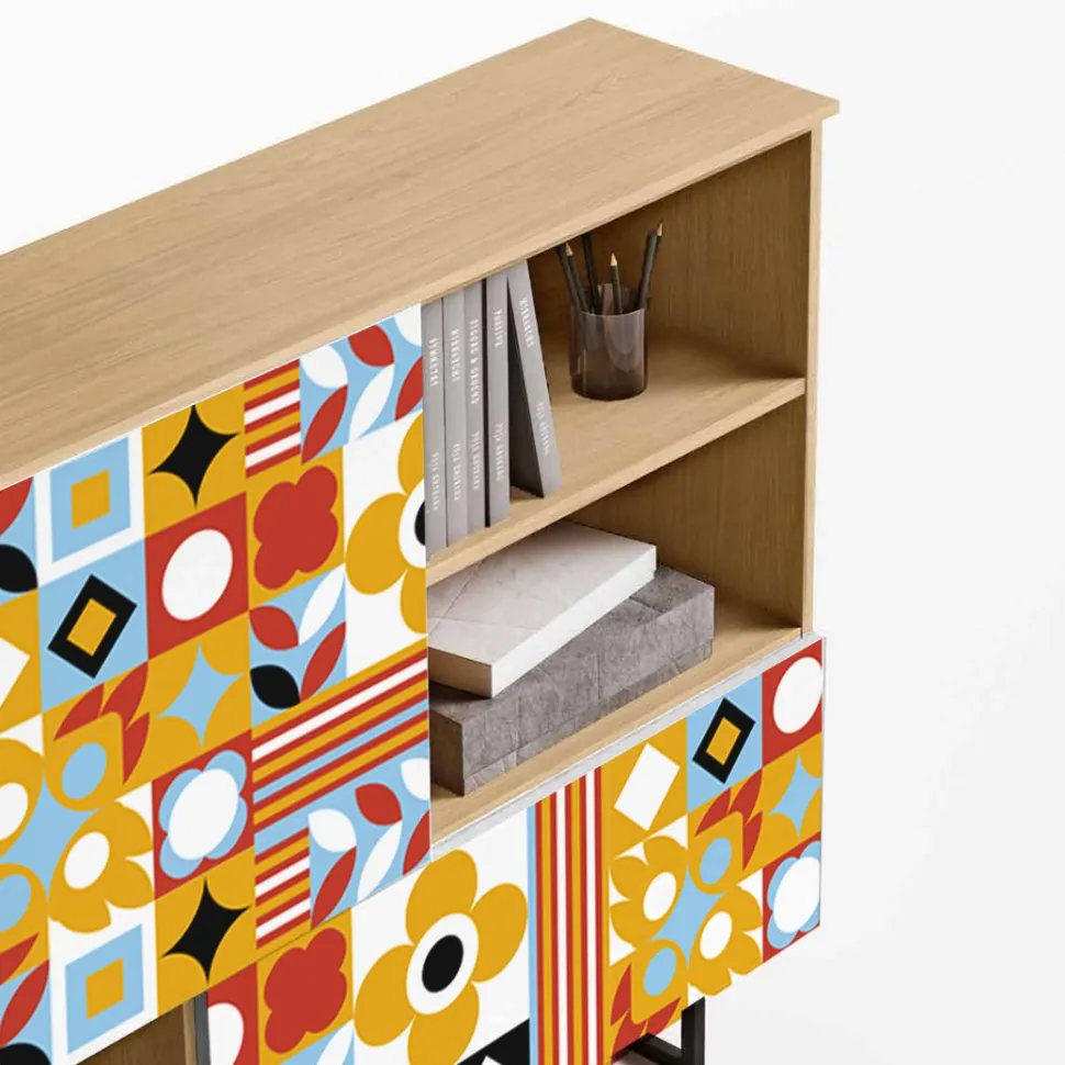Credenza moderna senza maniglie 2 ante e vani a gioro con grafica personalizzabile
