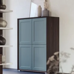 Credenza moderna verde Bristol e Teak 4 ante senza maniglia linea Tilt CLASSIC
