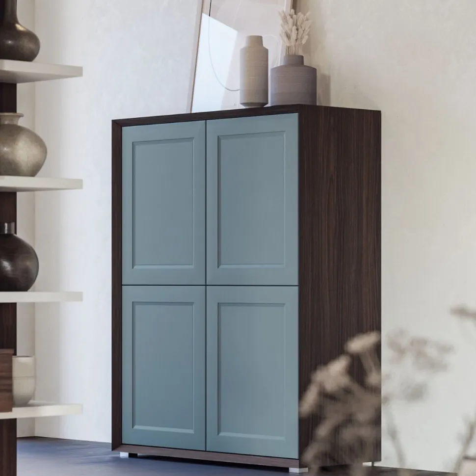 Credenza moderna verde Bristol e Teak 4 ante senza maniglia linea Tilt CLASSIC