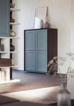 Credenza moderna verde Bristol e Teak 4 ante senza maniglia linea Tilt CLASSIC