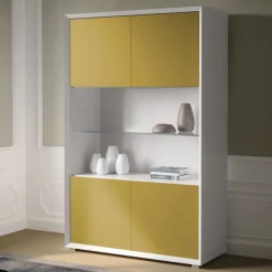 Credenza Nuvola Frassino e Roccia 4 ante senza maniglia con mensola in vetro linea Tilt