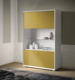 Credenza Nuvola Frassino e Roccia 4 ante senza maniglia con mensola in vetro linea Tilt