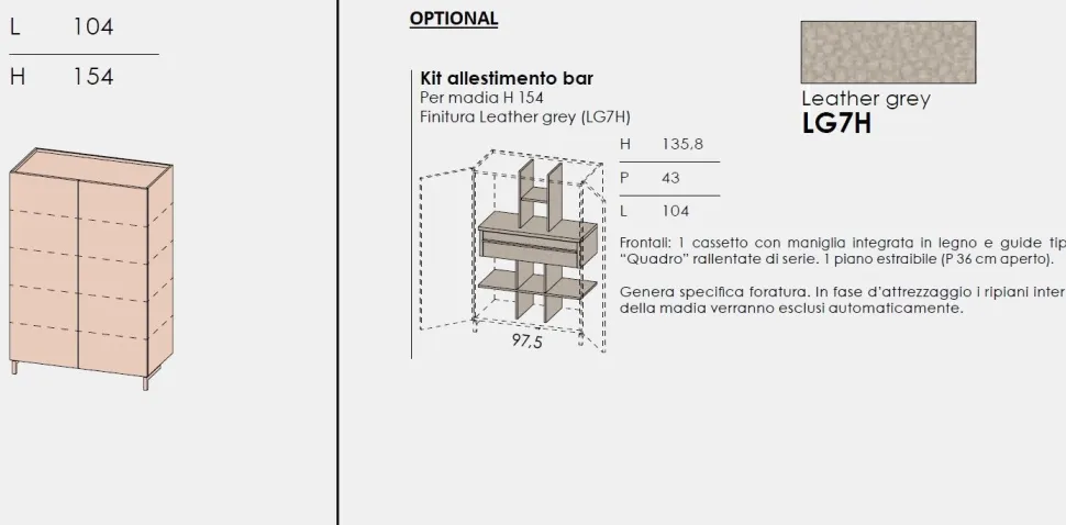 Credenza retrofinita 2 ante battenti linea Cosmo disponibile in varie colorazioni