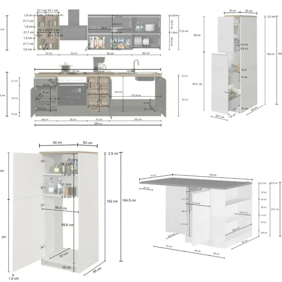 Cucina completa con isola moderna con maniglie a incasso in allumino Patrik in finitura Bianco Lucido e Ardesia