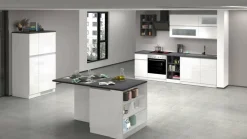 Cucina completa con isola moderna con maniglie a incasso in allumino Patrik in finitura Bianco Lucido e Ardesia