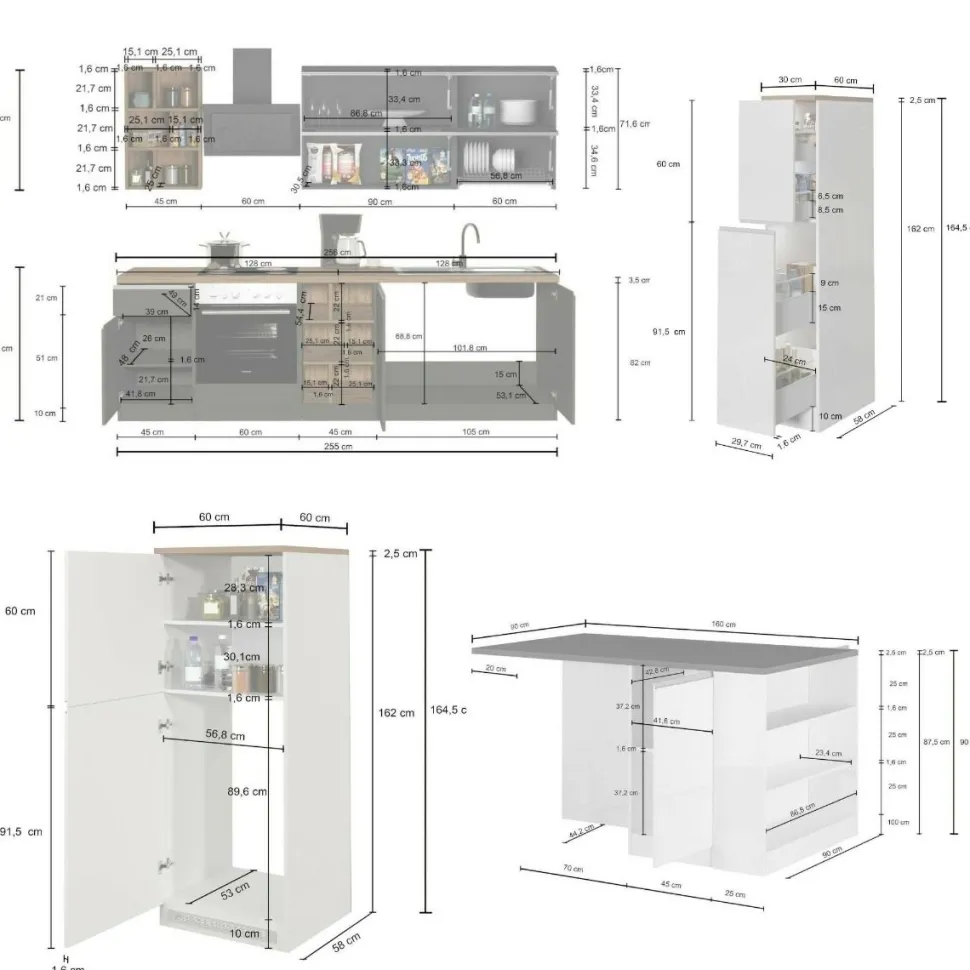 Cucina completa con isola moderna con maniglie a incasso in allumino Patrik in finitura Bianco Lucido e Rovere