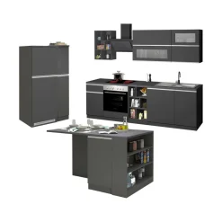 Cucina completa con isola moderna con maniglie a incasso in allumino Patrik in finitura Antracite e Ardesia