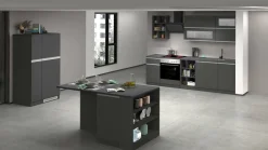 Cucina completa con isola moderna con maniglie a incasso in allumino Patrik in finitura Antracite e Ardesia