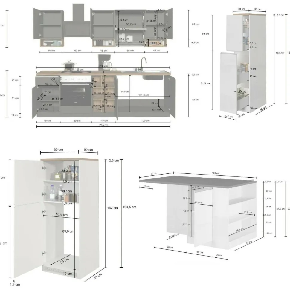 Cucina completa con isola moderna con maniglie a incasso in allumino Teodora in finitura Antracite e Ardesia