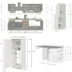 Cucina completa con isola moderna con maniglie a incasso in allumino Teodora in finitura Antracite Opaco e Rovere