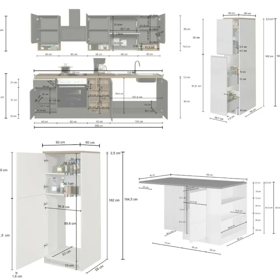 Cucina completa con isola moderna con maniglie a incasso in allumino Teodora in finitura Antracite Opaco e Rovere