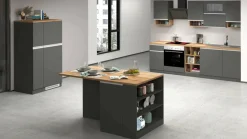 Cucina completa con isola moderna con maniglie a incasso in allumino Teodora in finitura Antracite Opaco e Rovere