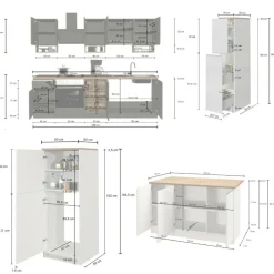 Cucina completa con isola moderna con maniglie a incasso in allumino Selene in finitura Antracite Opaco e Rovere