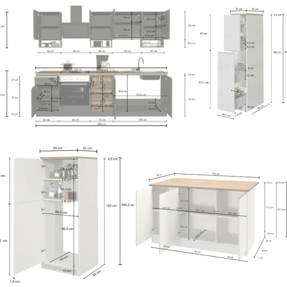 Cucina completa con isola moderna con maniglie a incasso in allumino Selene in finitura Antracite Opaco e Ardesia