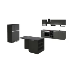 Cucina completa con isola moderna con maniglie a incasso in allumino Tina in finitura Antracite Opaco e Ardesia