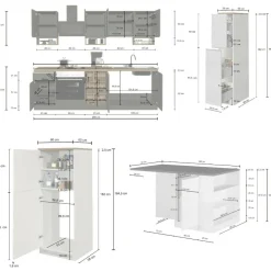 Cucina completa con isola moderna con maniglie a incasso in allumino Tina in finitura Antracite Opaco e Ardesia