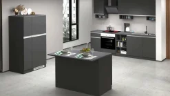 Cucina completa con isola moderna con maniglie a incasso in allumino Irene in finitura Antracite Opaco e Ardesia