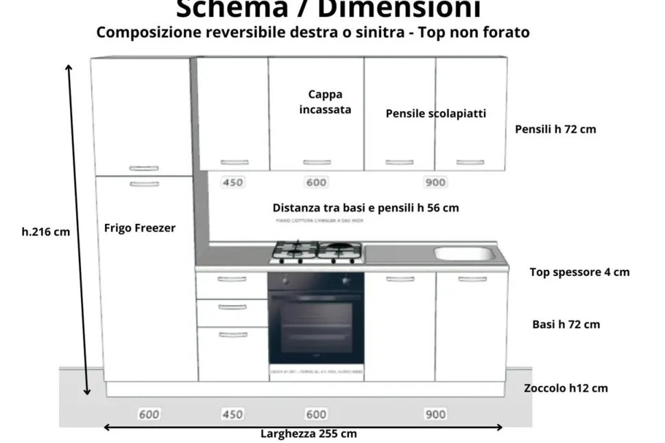 Cucina componibile economica extra 255cm