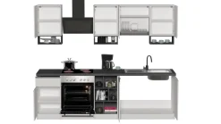 Cucina lineare moderna con maniglie a incasso in allumino Zenit in finitura Bianco Lucido e Ardesia