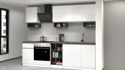 Cucina lineare moderna con maniglie a incasso in allumino Zenit in finitura Bianco Lucido e Ardesia