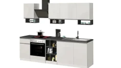 Cucina lineare moderna con maniglie a incasso in allumino Zenit in finitura Bianco Lucido e Ardesia