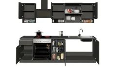 Cucina lineare moderna con maniglie a incasso in allumino Sendy in finitura Antracite Opaco e Ardesia