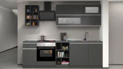 Cucina lineare moderna con maniglie a incasso in allumino Luis in finitura Antracite Opaco e Ardesia